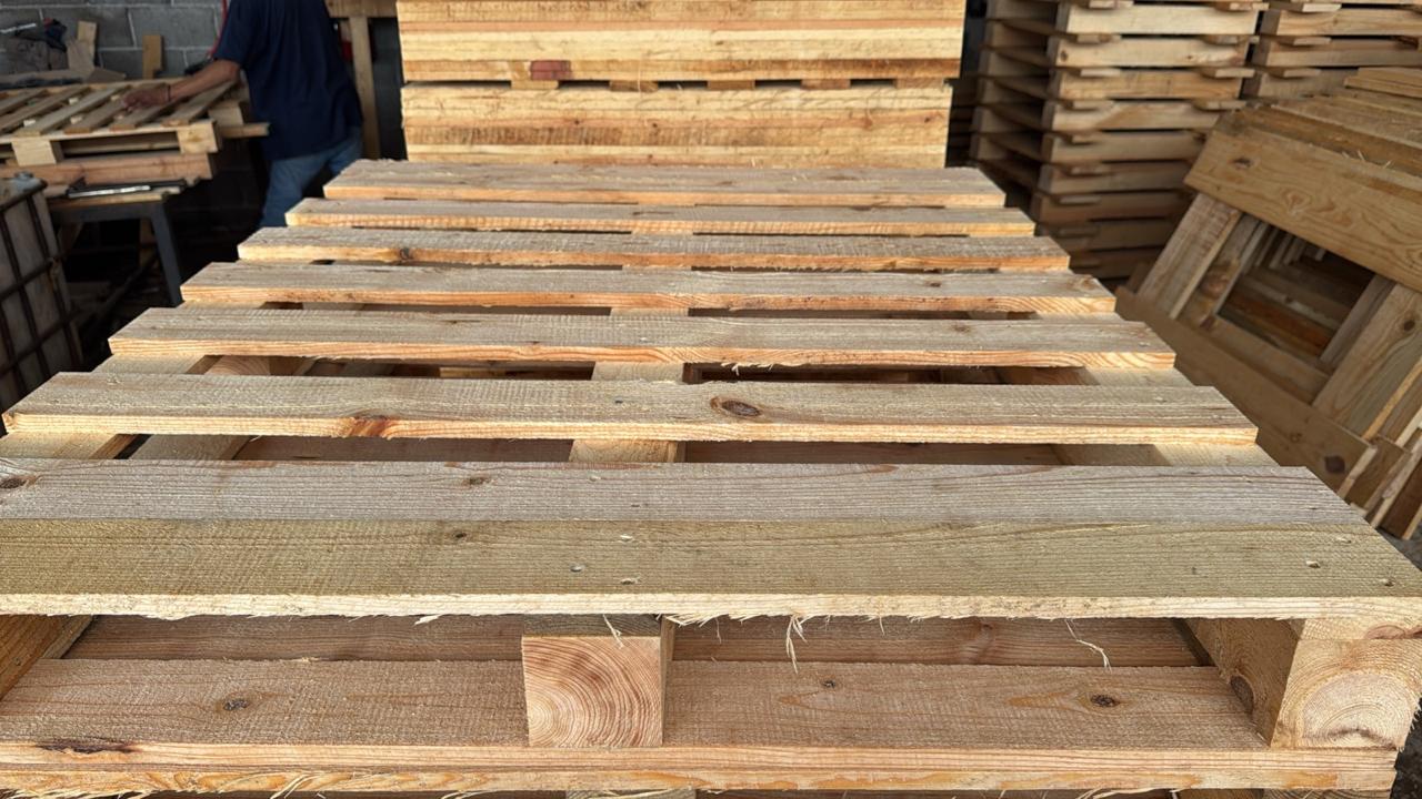 Tarimas de madera apiladas al exterior